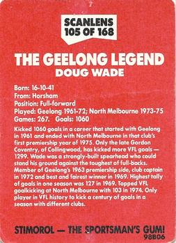 1989 Scanlens VFL #105 Doug Wade Back